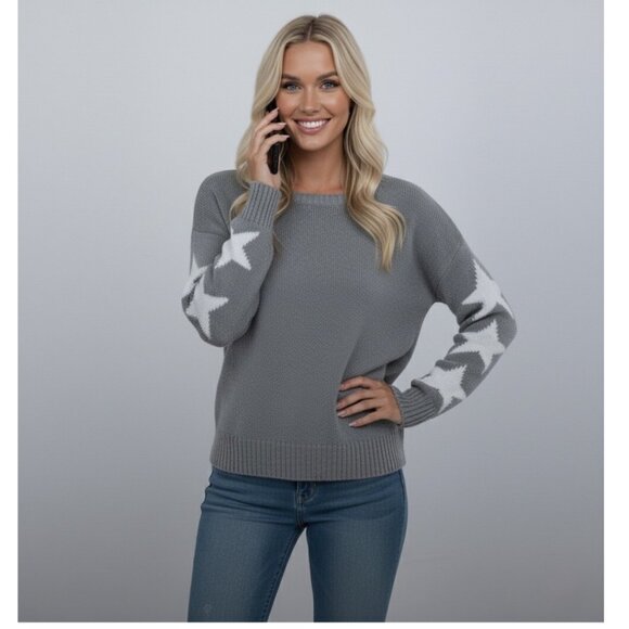 Star Pattern Drop Shoulder Sweater Gray - Picture 3 of 9